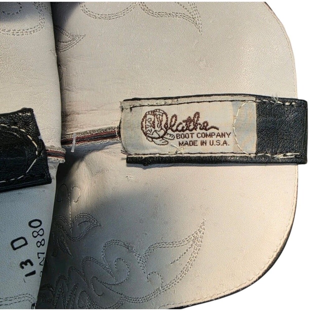 Olathe Western Boots Size 13D Black Smooth Ostrich Burgundy Shaft Square Toe - Picture 8 of 10